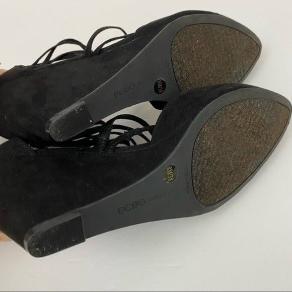BCBGeneration Zolee2 Black Strappy Pointy Toe Wedge Heels Holiday Office Size 8M - Picture 9 of 10